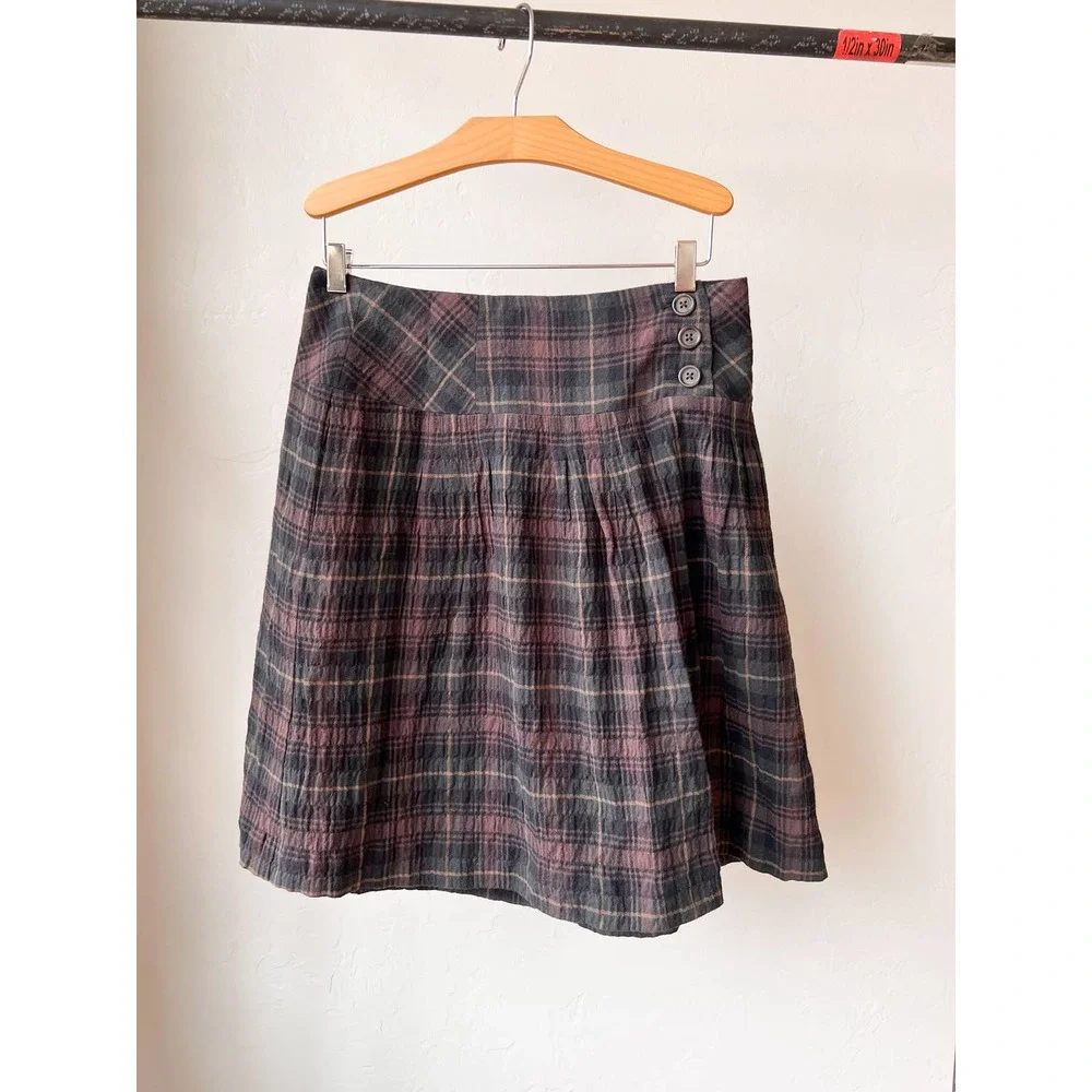 CABI Women's Vintage Brown/Black Plaid Seer Sucker Fit-n-Flare Skirt size 4 - Picture 1 of 8